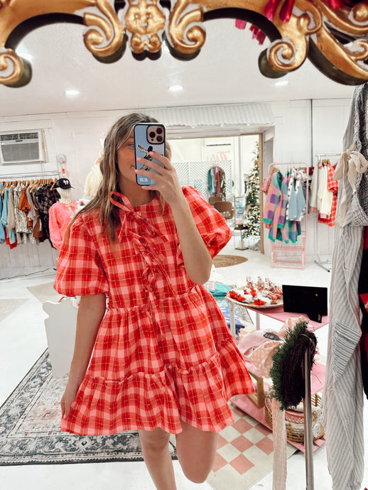 Pink & Red Checkered Dress