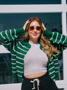 Green button up sweater