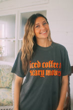 Load image into Gallery viewer, Iced coffee + scary movies T-shirt