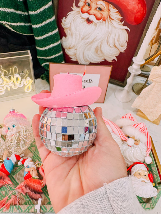 Cowboy hat disco ornament