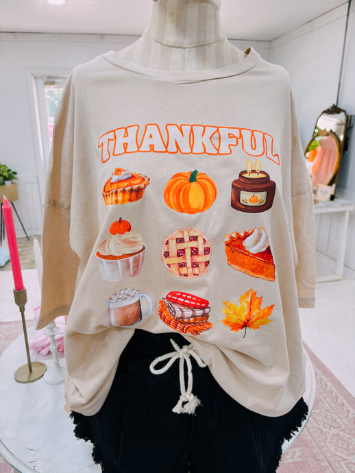 Thankful- oversized tan vintage washed tee