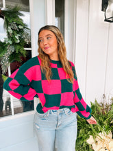 Load image into Gallery viewer, Pink &amp; Green Checkered Sweater