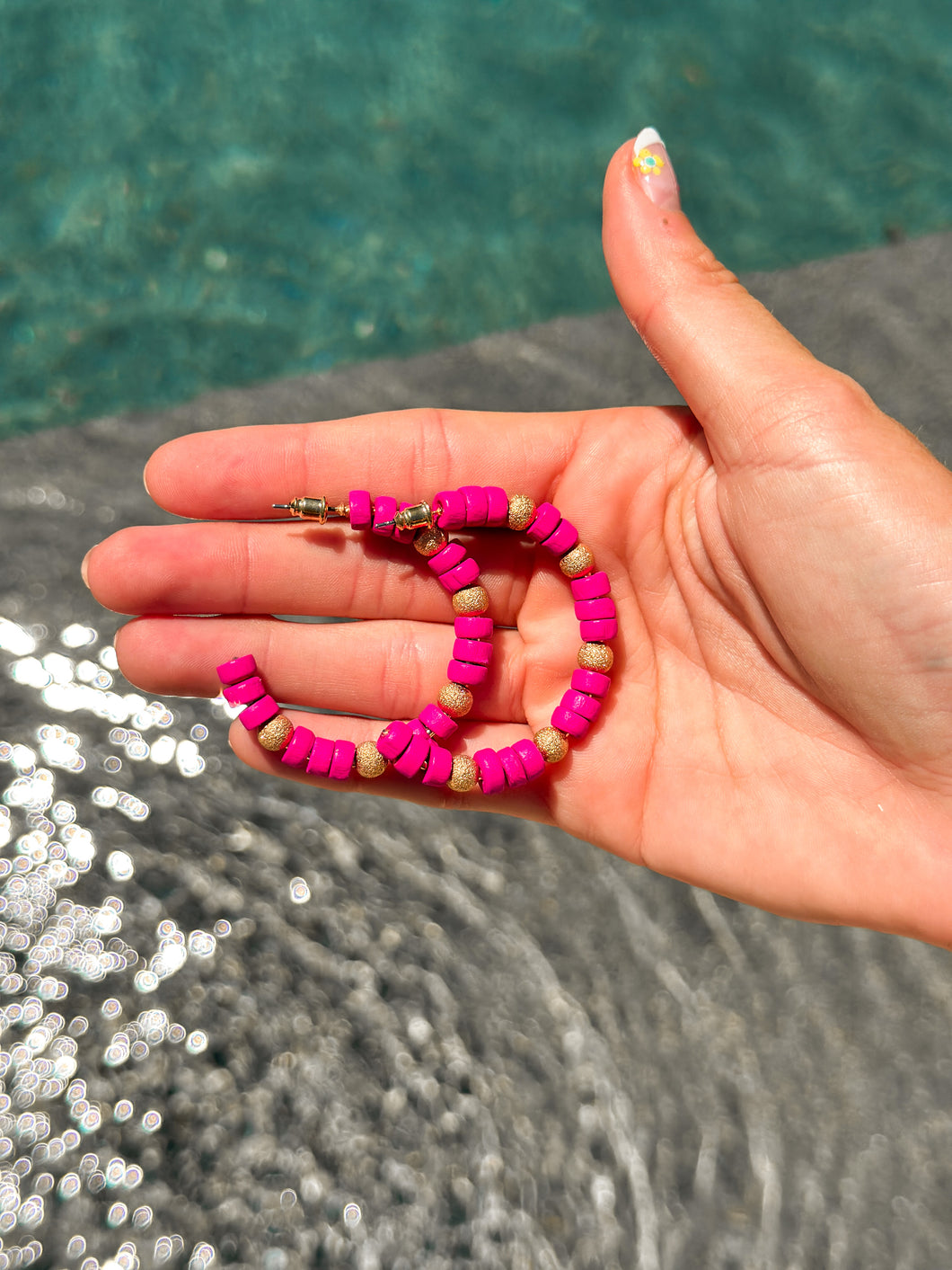 Pink/gold beaded Hoops